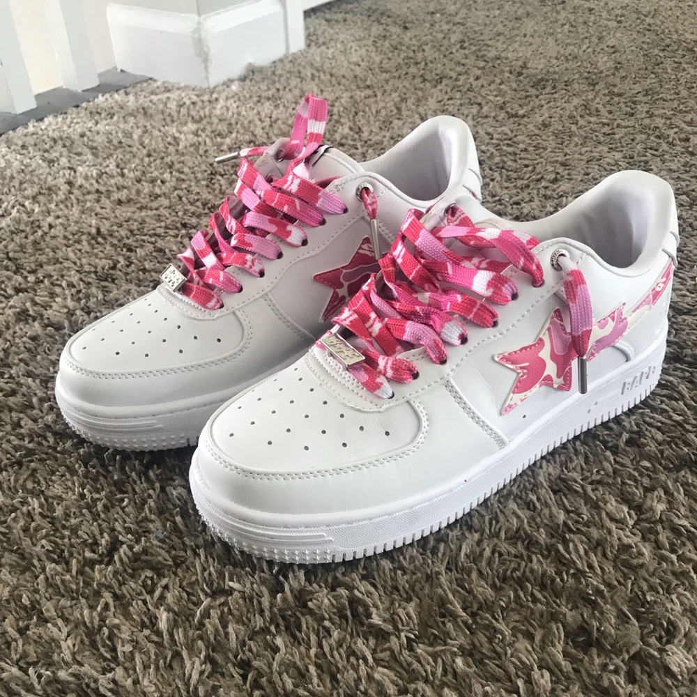 White ABC Camo pink bape sta low